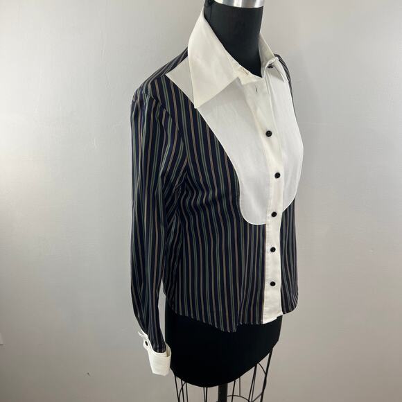 Vivienne Westwood Red Label Blue Striped Bib-Front Button-Up Long Sleeve Top L - Picture 4 of 9